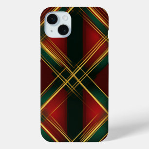 FUNDA PARA iPhone 15 MINI NAVIDADES DE ORO VERDE ROJO BRILLANTE TOMAN PATRÓN