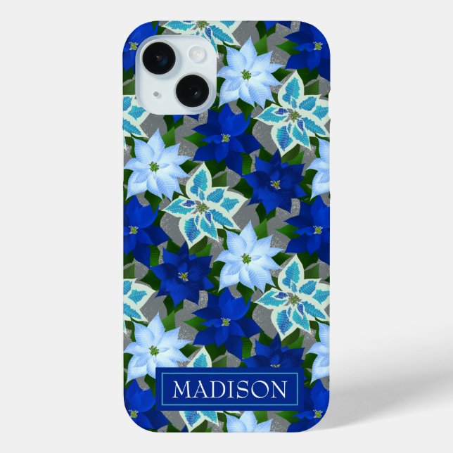 Funda De Case-Mate Para iPhone Navidades de Poinsettia Azul (Reverso )