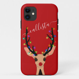 Funda Para iPhone 11 Navidades de reno rojo curado brillan por sus luce