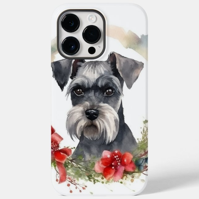 Funda De Case-Mate Para iPhone Navidades de Schnauzer Wreath Festimes Pup (Reverso )