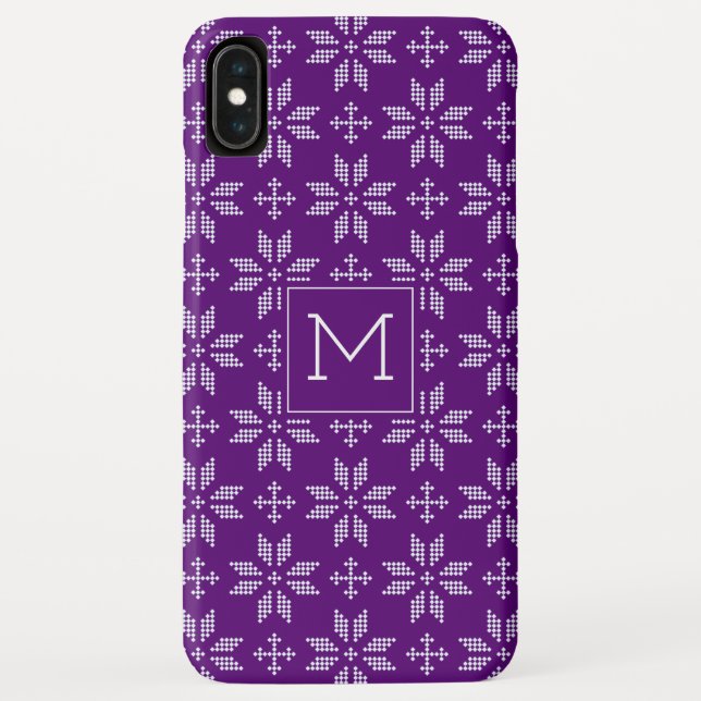 Funda De Case-Mate Para iPhone Navidades de Sweater Purple White FairIsle Monogra (Reverso)