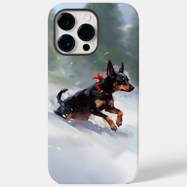 Funda De Case-Mate Para iPhone Navidades Doberman Pinscher en invierno (Reverso )