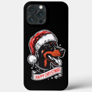 Funda Para iPhone 13 Pro Max Navidades felices - Perro divertido Dobermann Sant