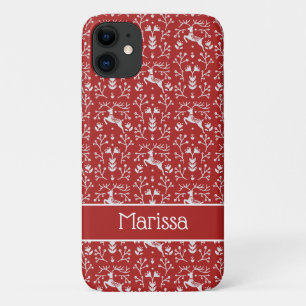 Funda Para iPhone 11 Navidades florales de renos rojos y blancos