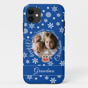 Funda Para iPhone 11 Navidades fotográficos guión blanco de reno azul