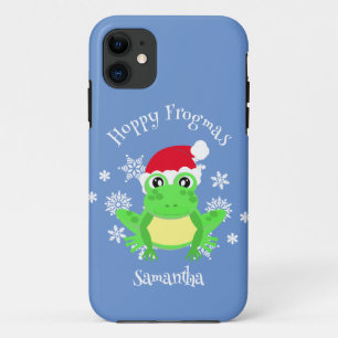 Funda Para iPhone 11 Navidades Frog Santa Hat Novedad Gracioso Azul