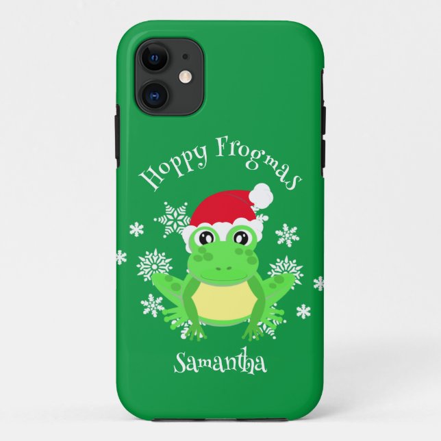 Funda De Case-Mate Para iPhone Navidades Frog Santa Hat Novedad Gracioso Verde (Reverso)
