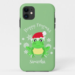 Funda Para iPhone 11 Navidades Frog Santa Hat Novedad Gracioso Verde
