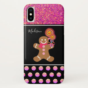 Funda Para iPhone X Navidades Gingerbread Chica Purpurina Rosa Monogra