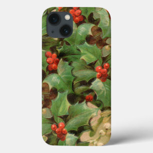Funda Para iPhone 13 Navidades holly art print invierno verde