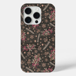 Funda Para iPhone 15 Pro Navidades holly bouquet - negro