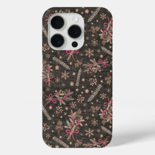 Funda Para iPhone 15 Pro Navidades holly bouquet - negro