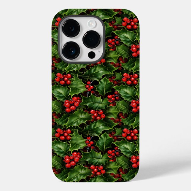 Funda De Case-Mate Para iPhone Navidades Holly Leasing Y Red Berries Pattern (Reverso )