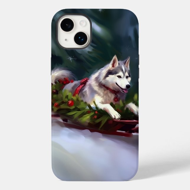 Funda De Case-Mate Para iPhone Navidades Husky siberianos nevan el invierno (Reverso )