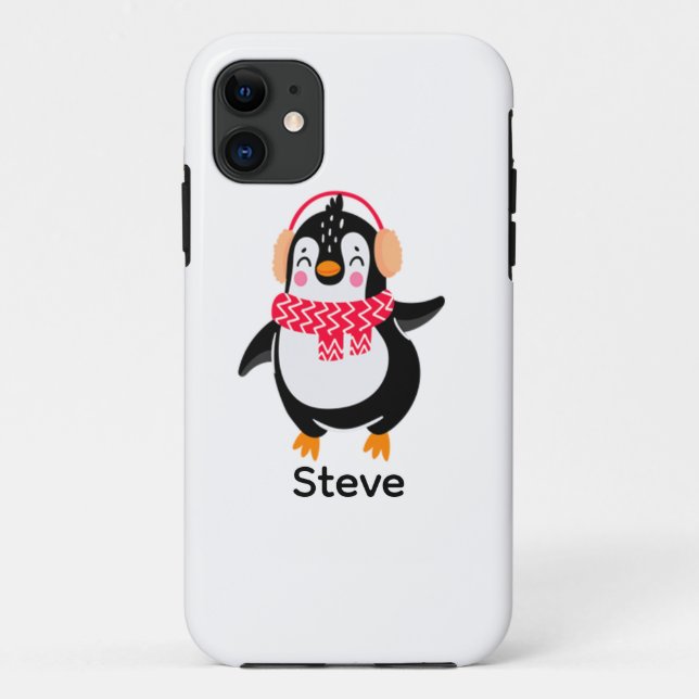 Funda De Case-Mate Para iPhone Navidades Jolly Penguin en una bufanda con bocanad (Reverso)
