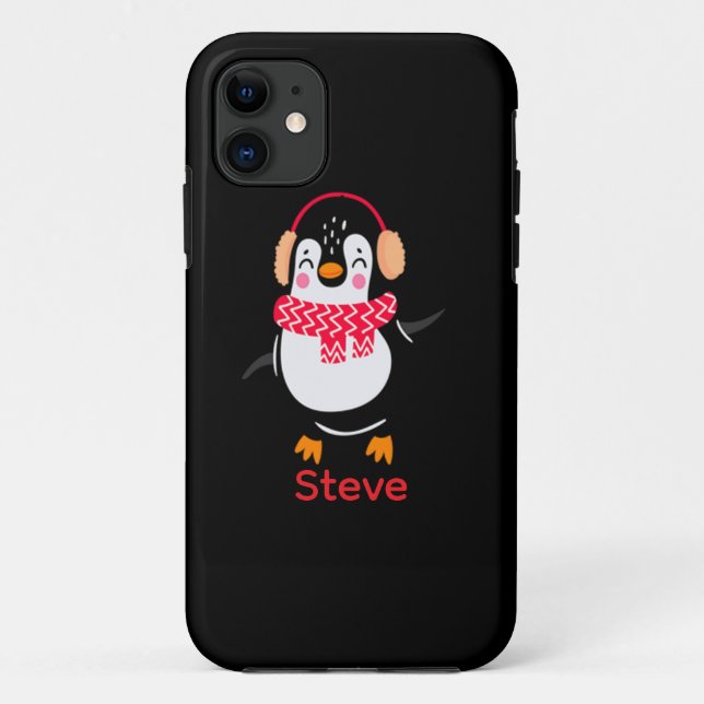 Funda De Case-Mate Para iPhone Navidades Jolly Penguin en una bufanda con bocanad (Reverso)