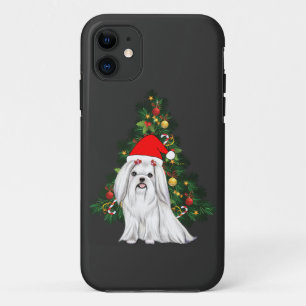 Funda Para iPhone 11 Navidades malteses, Navidad Perro maltés con sombr