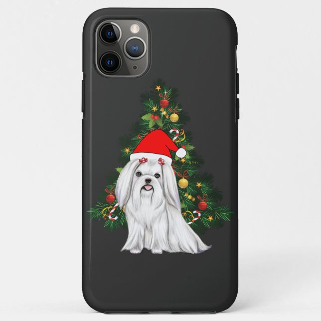 Funda De Case-Mate Para iPhone Navidades malteses, Navidad Perro maltés con sombr (Reverso)