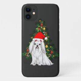 Funda Para iPhone 11 Navidades malteses, Navidad Perro maltés con sombr