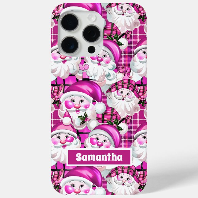 Funda De Case-Mate Para iPhone Navidades malvas de Santa Claus Tartan Plaid (Reverso )