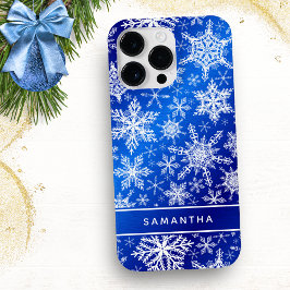 Funda Para iPhone 14 Pro Max De Case-Mate Navidades monogramados Blue White Snowflakes