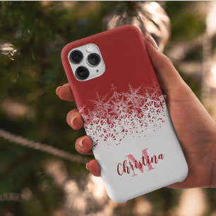 Funda Para iPhone X Navidades monogramados Copos de nieve rojos blanco