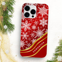 Navidades Monogramados Red Gold White Snowflakes