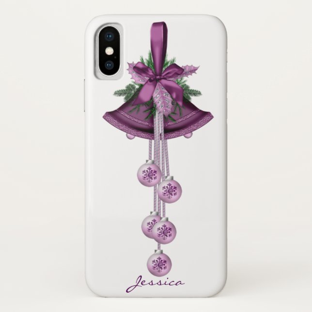 Funda De Case-Mate Para iPhone Navidades morados adornos navideños en festividad (Reverso)