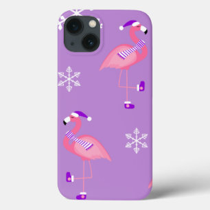 Funda Para iPhone 13 navidades morados santa claus flamingo