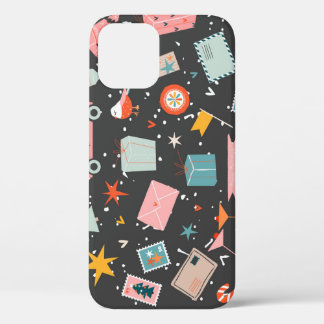 Funda Para iPhone 12 Navidades negros: patrón vintage ornato.