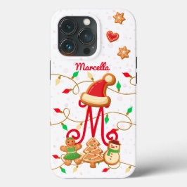 Funda Para iPhone 13 Pro Navidades Nombre Monograma Personalizado Gingerbre