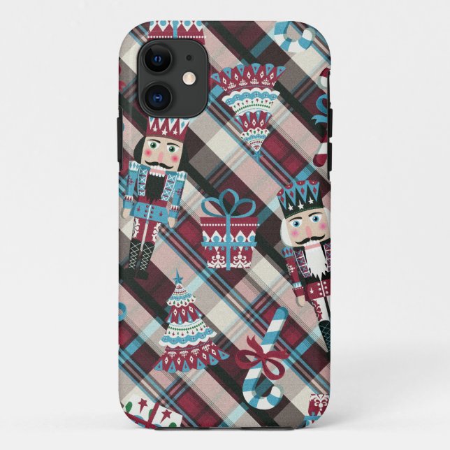 Funda De Case-Mate Para iPhone Navidades Nutcracker Plaid Blue Burgundy (Reverso)