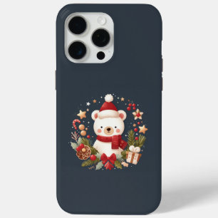 Funda Para iPhone 15 Pro Max Navidades/oso de invierno en corona de flores