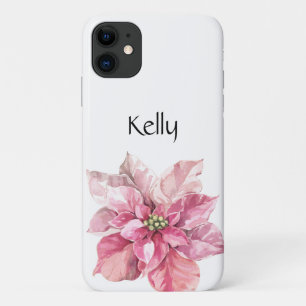 Funda Para iPhone 11 Navidades personalizados Poinsettia rosa