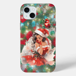 Funda Para iPhone 15 Mini Navidades Pinup con cardenal
