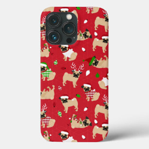Funda Para iPhone 13 Pro Navidades Pugs Red