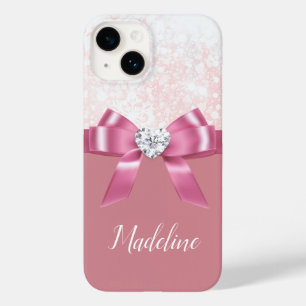 Funda Para iPhone 14 De Case-Mate Navidades Purpurina rosado Snowflake Ribbon Diaman
