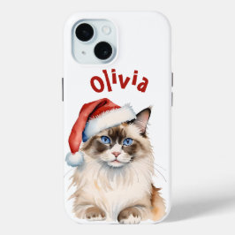 Funda Para iPhone 15 Navidades Ragdoll cat Watercolor