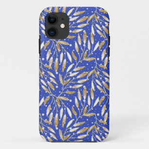 Funda Para iPhone 11 Navidades, ramas doradas, blancas, copos de nieve,