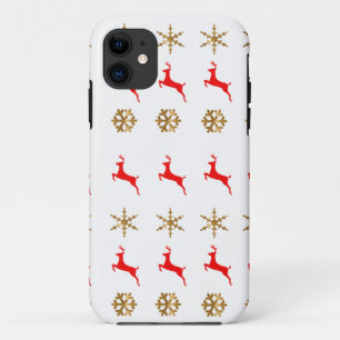 Funda Para iPhone 11 Navidades Reindeer Snowflake Oro rojo