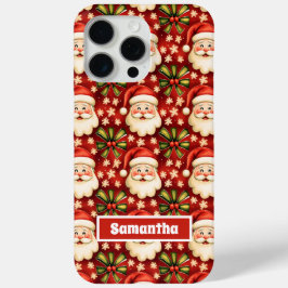 Funda Para iPhone 15 Pro Max Navidades retro de la época Santa Claus y arcos