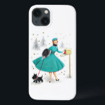 Funda Para iPhone 13 Navidades retro vintage mujeres con perro escocés<br><div class="desc">Navidades retro vintage con un perro escocés. Esto sería un lindo funda para tu teléfono o un regalo único para un amigo o miembro de la familia durante las vacaciones.</div>