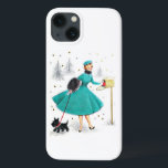 Funda Para iPhone 13 Navidades retro vintage mujeres con perro escocés<br><div class="desc">Navidades retro vintage con un perro escocés. Esto sería un lindo funda para tu teléfono o un regalo único para un amigo o miembro de la familia durante las vacaciones.</div>