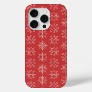 Funda Para iPhone 15 Pro Navidades rojos arte estacional de copos de nieve