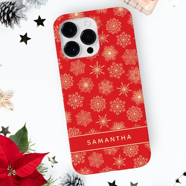 Funda De Case-Mate Para iPhone Navidades rojos festivos monogramados copos de nie (Subido por el creador)