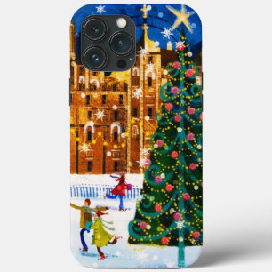 Funda Para iPhone 13 Pro Max Navidades rosados de oro Patinaje sobre hielo en i