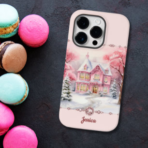 Funda Para iPhone 14 Pro De Case-Mate Navidades rosados festejan casa invierno maravilla
