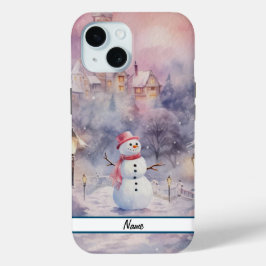 Funda Para iPhone 15 Navidades rosados Snowman