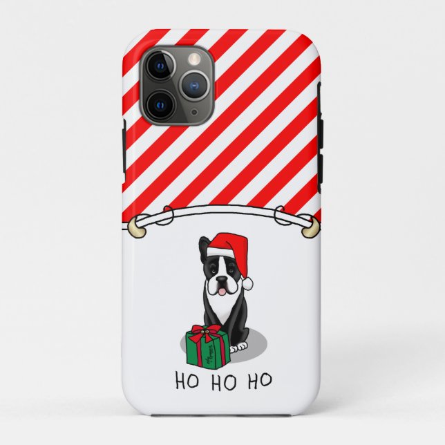 Funda De Case-Mate Para iPhone Navidades Santa Boston Terrier (negro) (Reverso)