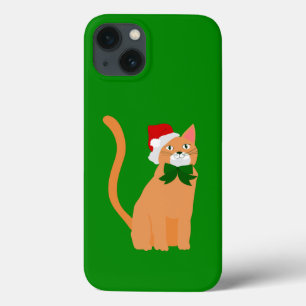 Funda Para iPhone 13 navidades santa claus gorra naranja cat